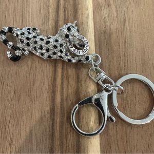 Effy Silver Panther Crystal Key Ring with Lobster Claw Hook and Key Ring
